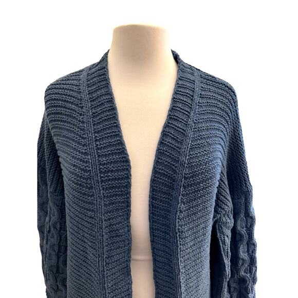 Misslook Blue Chunky Cable Knit Balloon Puff Sleeve Cardigan XXXL Cozy warm - Picture 4 of 10